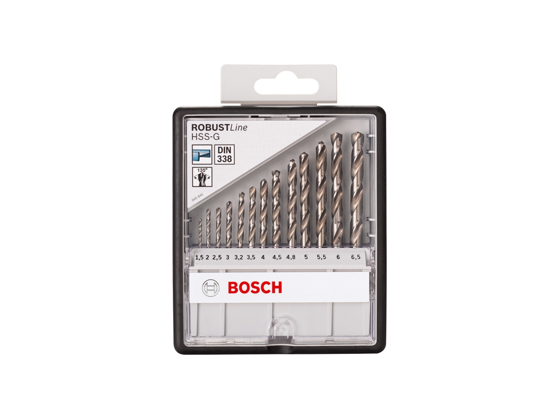 Bosch Sada vrtáků do kovu Robust Line HSS-G, 13dílná, 135° 1, 5; 2; 2, 5; 3; 3, 2; 3, 5; 4; 4, 5; 4, 8; 5; 5, 5; 6; 6, 5 mm, 135° PROFESSIONAL