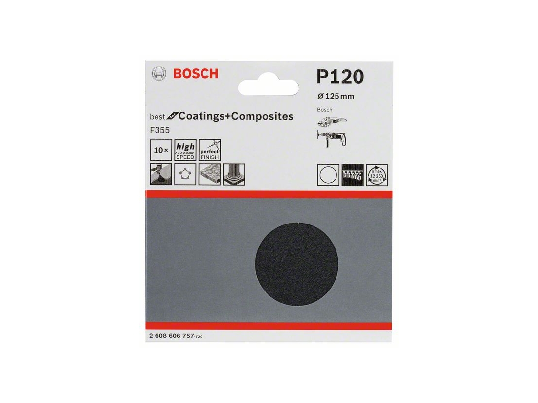 Bosch 10dílná sada brusných papírů F355 125 mm, 120 PROFESSIONAL