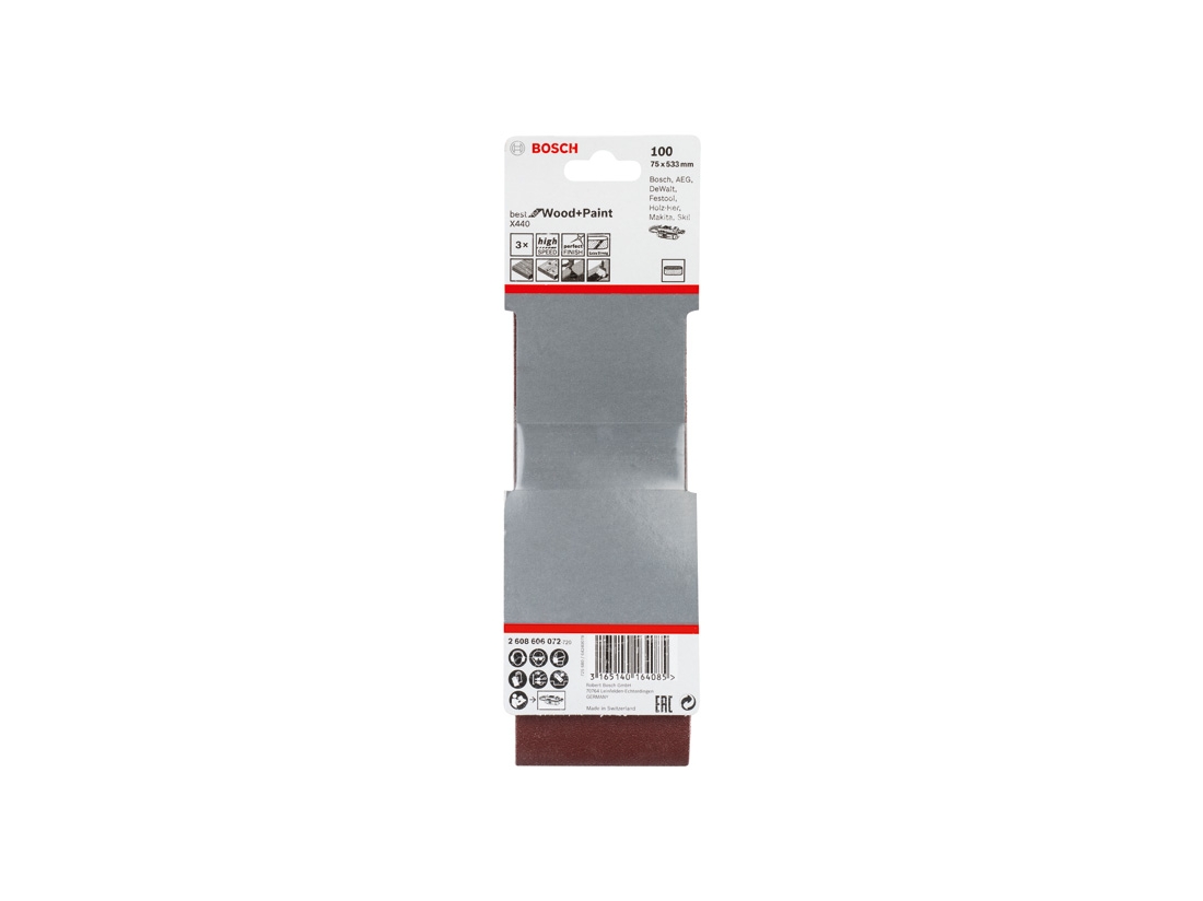 Bosch 3dílná sada brusných pásů X440 75 x 533 mm, 100 PROFESSIONAL