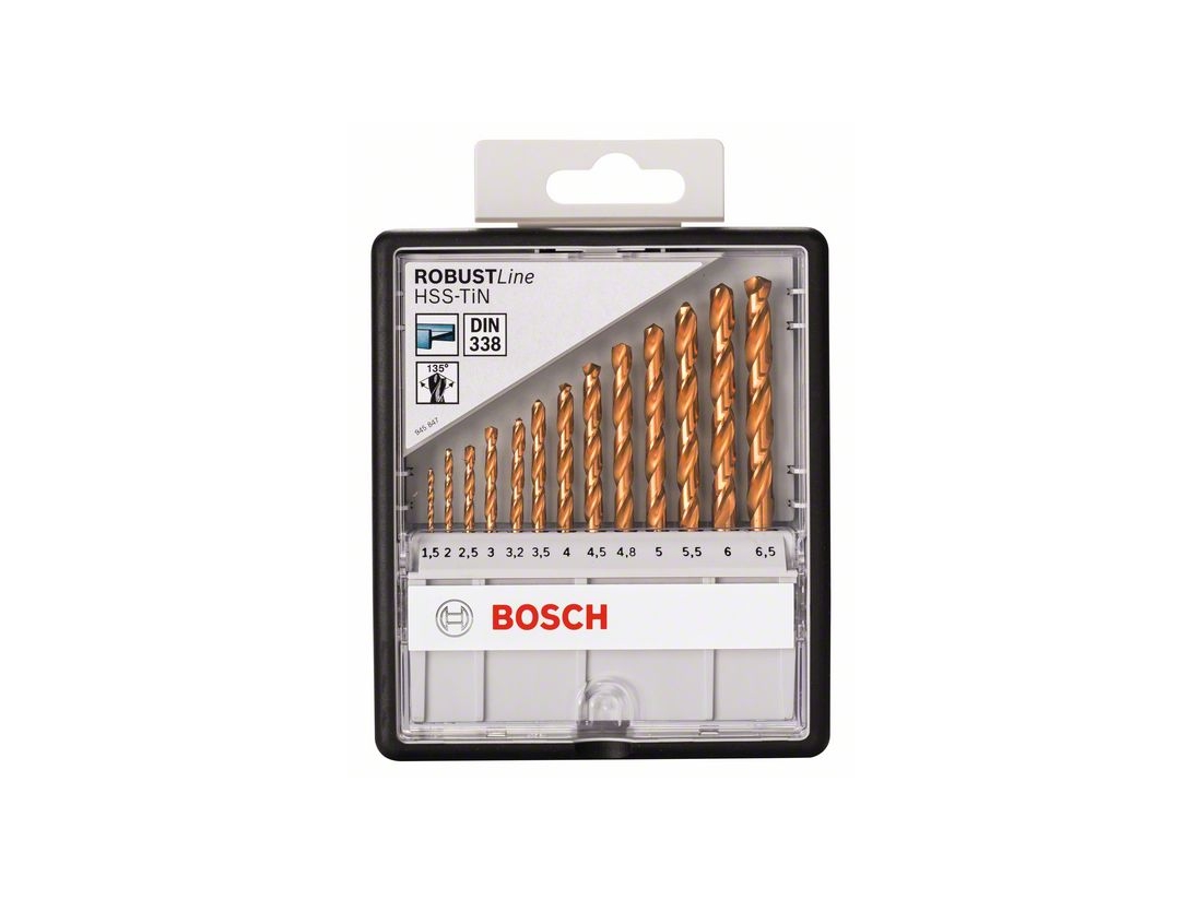 Bosch Sada vrtáků do kovu Robust Line HSS-TiN, 13dílná, 135° 1, 5; 2; 2, 5; 3; 3, 2; 3, 5; 4; 4, 5; 4, 8; 5; 5, 5; 6; 6, 5 mm, 135° PROFESSIONAL