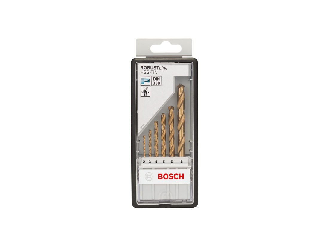 Bosch Sada vrtáků do kovu Robust Line HSS-TiN, 6dílná, 135° 2; 3; 4; 5; 6; 8 mm, 135° PROFESSIONAL