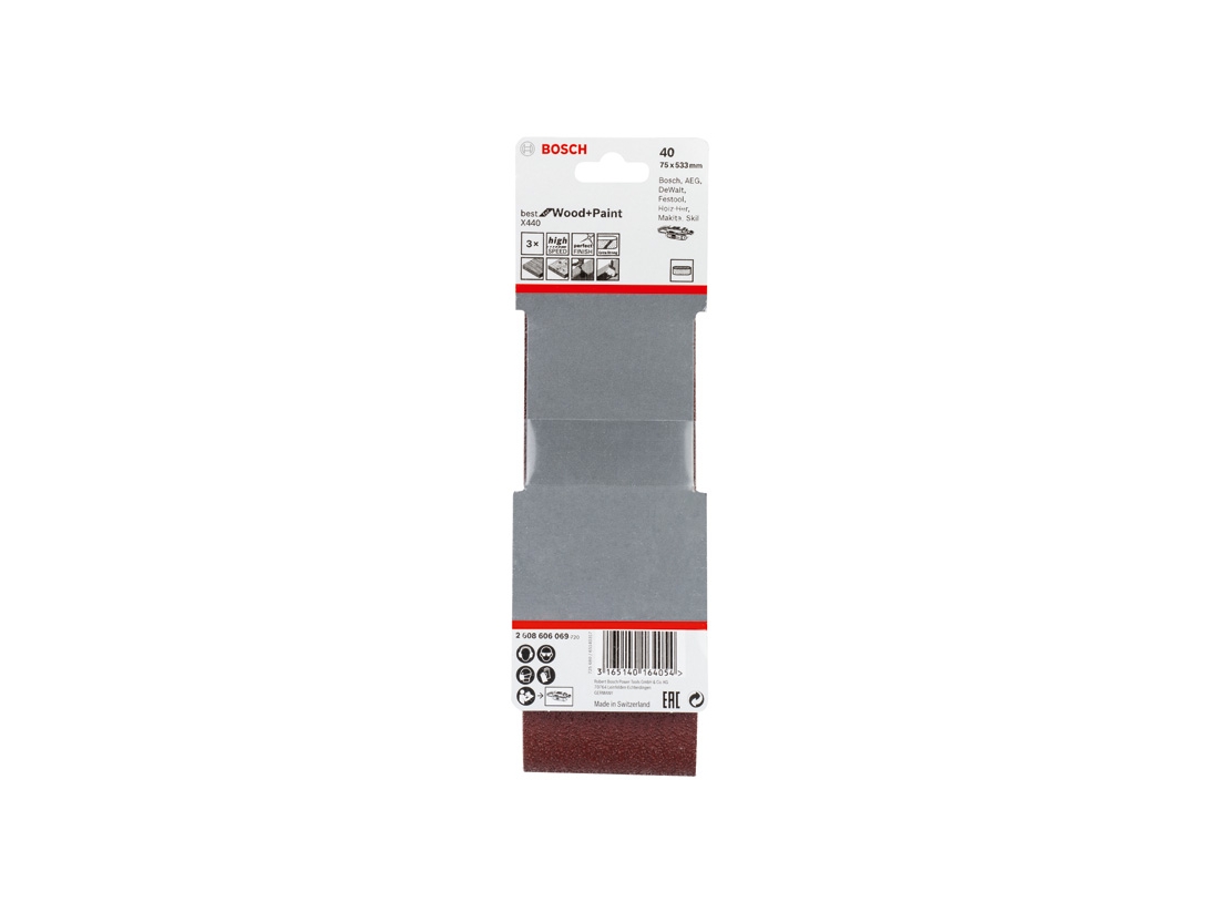 Bosch 3dílná sada brusných pásů X440 75 x 533 mm, 40 PROFESSIONAL