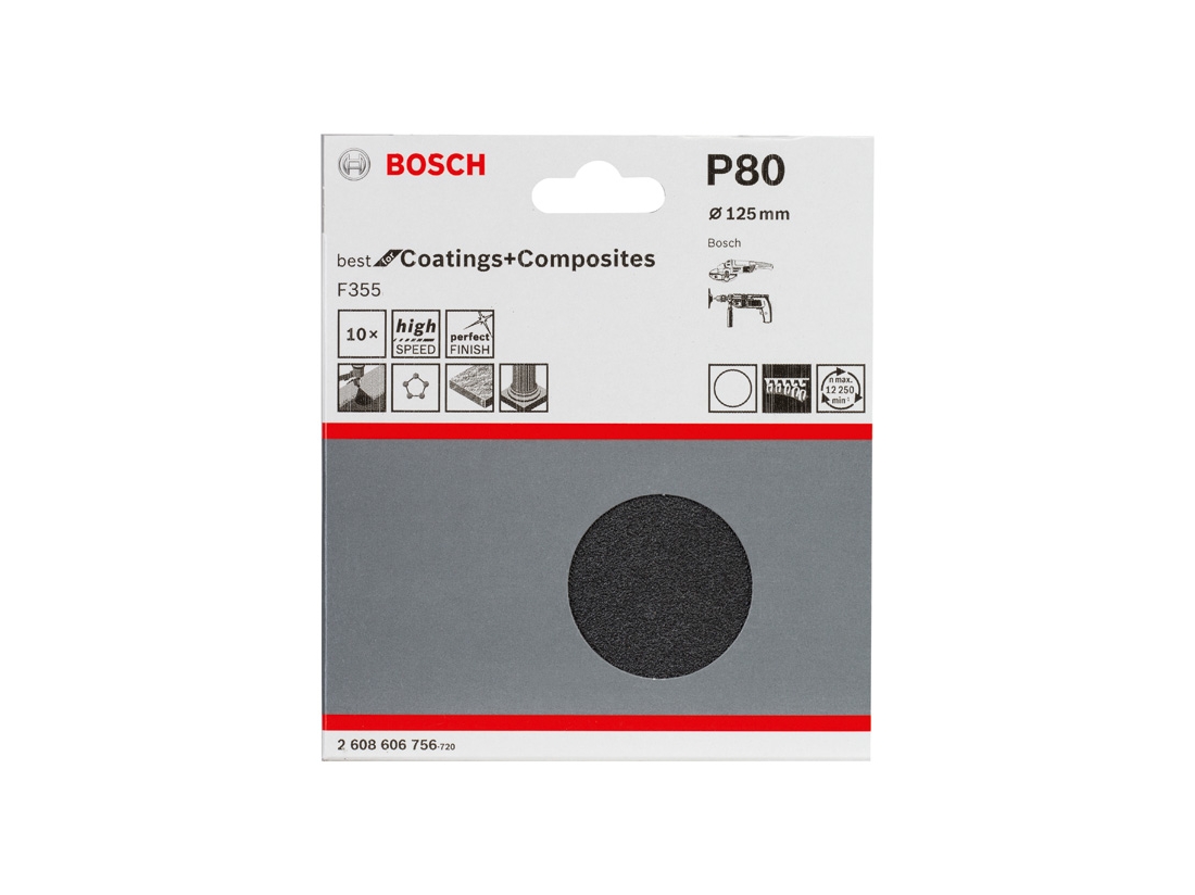 Bosch 10dílná sada brusných papírů F355 125 mm, 80 PROFESSIONAL