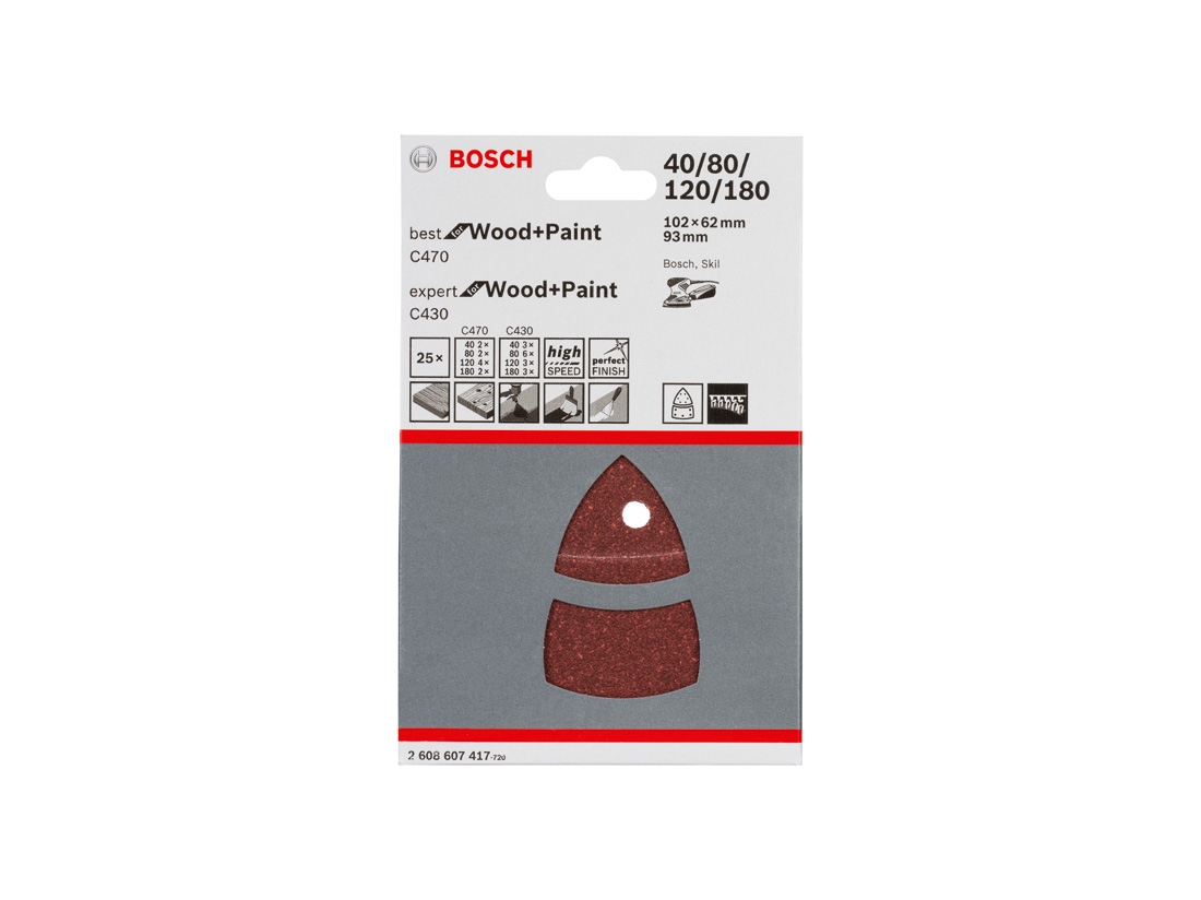 Bosch 25dílná sada brusných papírů C470 a C430 102 x 62, 93 mm, 3x40, 6x80, 3x120, 3x180, 2x40, 2x80, 4x120, 2x180 PROFESSIONAL