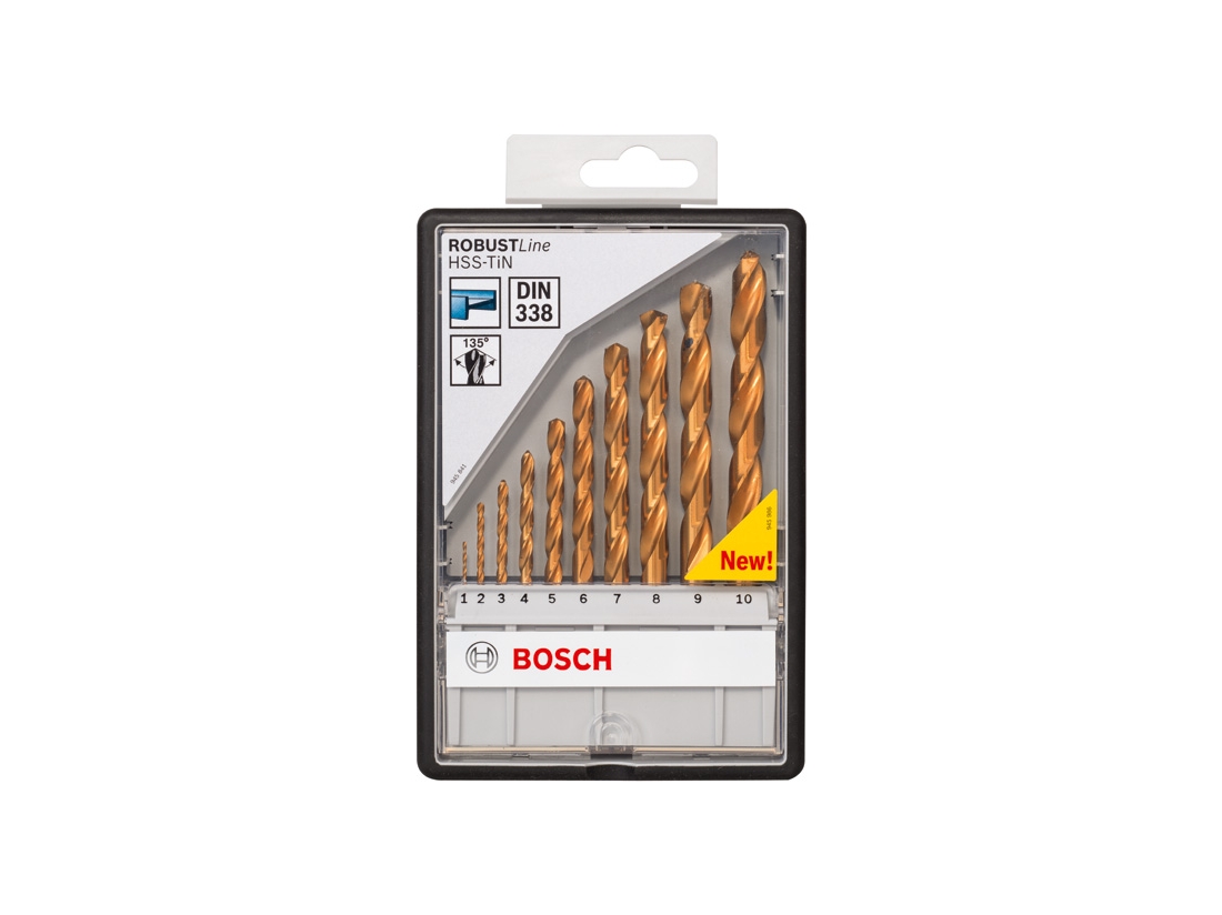 Bosch Sada spirálových vrtáků do kovu HSS-TiN, Robust Line, 135° 1–10 mm, 10 kusů PROFESSIONAL