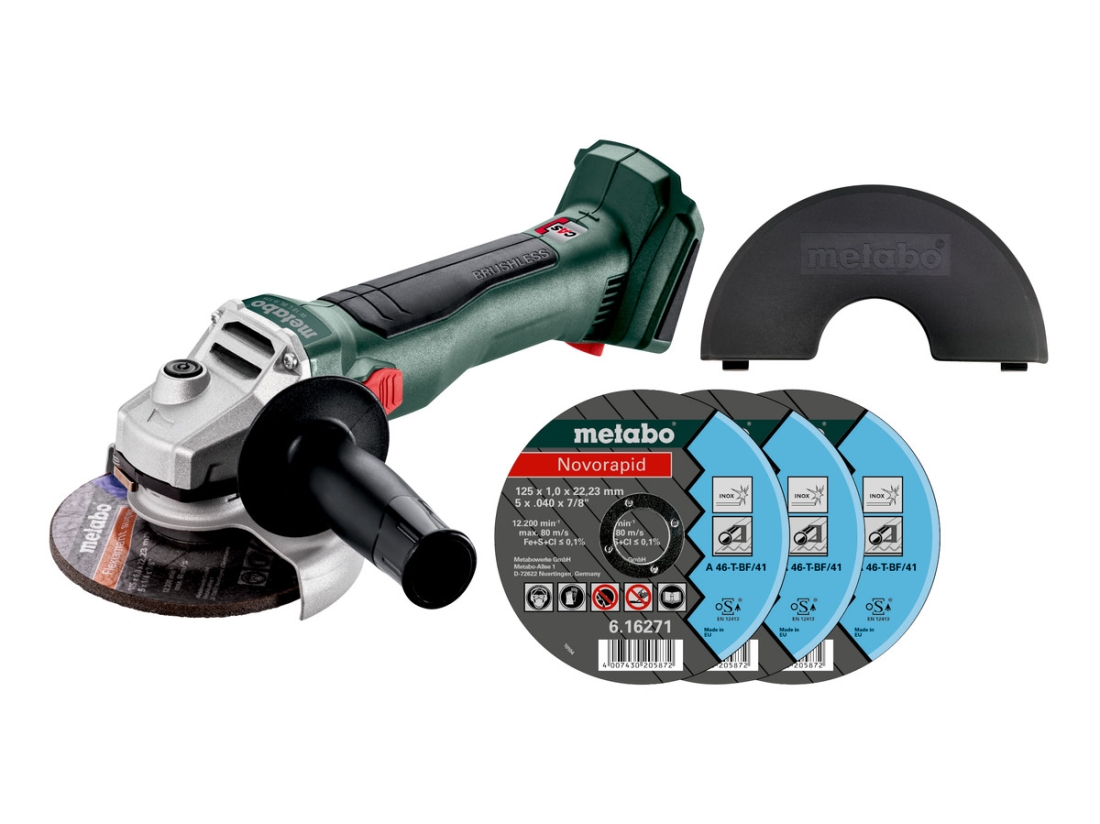 Metabo W 18 L BL 9-125 + ochr.kryt + 3 řez.kot. pouze stroj