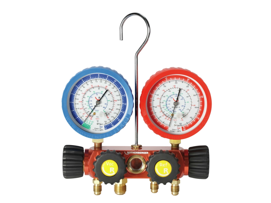 Rothenberger Analogová manometrová sada 4-cestná, ( R22, R134a, R407C, R404A)