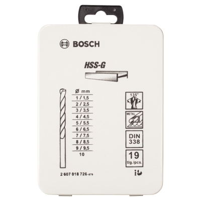 Bosch Kovová kazeta s 19dílnou sadou vrtáků do kovu HSS-G, DIN 338, 135° 1-10 mm, 135° PROFESSIONAL