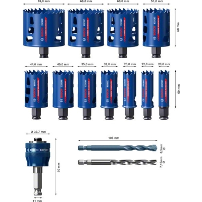 Bosch EXPERT sada děrovek Tough Material 20-77, 14ks PROFESSIONAL