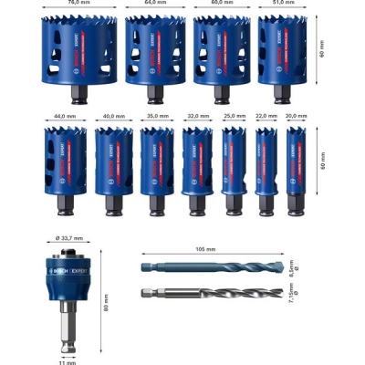 Bosch EXPERT sada děrovek Tough Material 20-76, 14ks PROFESSIONAL