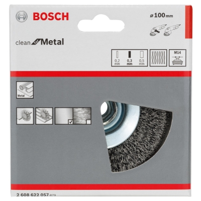 Bosch Kuželový kartáč, zvlněný drát, 100, ocel 100 mm, 0, 3 mm, M14 PROFESSIONAL