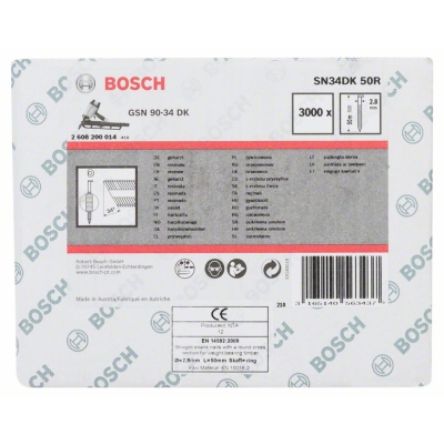 Bosch Hřebíky s hlavou tvaru D v pásu SN34DK 50R 2, 8 mm, 50 mm, bez povrchové úpravy, drážkovaný PROFESSIONAL