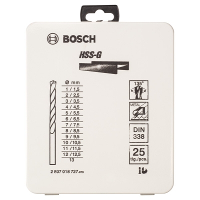 Bosch Kovová kazeta s 25dílnou sadou vrtáků do kovu HSS-G, DIN 338, 135° 1-13 mm, 135° PROFESSIONAL