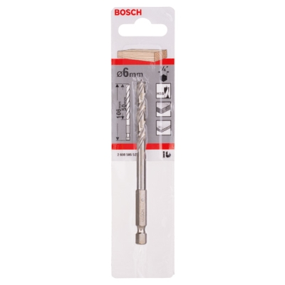 Bosch Spirálový vrták do dřeva s šestihrannou stopkou 1/4" 6 x 63 x 106 mm PROFESSIONAL