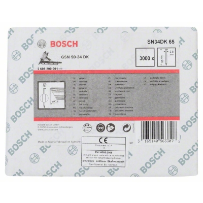 Bosch Hřebíky s hlavou tvaru D v pásu SN34DK 65 2, 8 mm, 65 mm, bez povrchové úpravy, hladký PROFESSIONAL