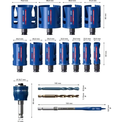 Bosch EXPERT sada děrovek Construction Mat.20-76, 15ks PROFESSIONAL