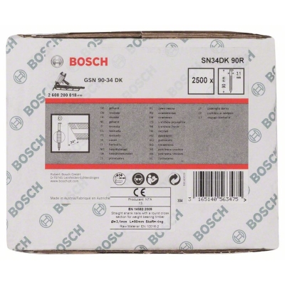 Bosch Hřebíky s hlavou tvaru D v pásu SN34DK 90R 3, 1 mm, 90 mm, bez povrchové úpravy, drážkovaný PROFESSIONAL