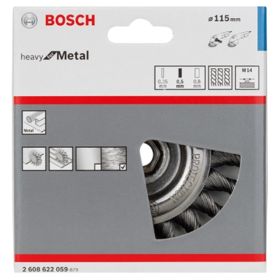 Bosch Kotoučový drátěný kartáč, copánkový, 115, ocel 115 mm, 0, 5 mm, 12 mm, M14 PROFESSIONAL