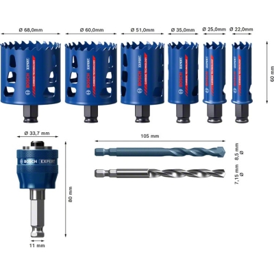 Bosch EXPERT sada děrovek Tough Material 22-68, 9ks PROFESSIONAL