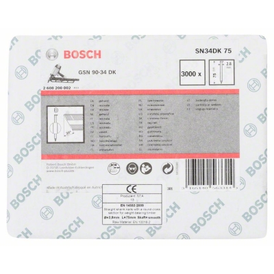 Bosch Hřebíky s hlavou tvaru D v pásu SN34DK 75 2, 8 mm, 75 mm, bez povrchové úpravy, hladký PROFESSIONAL