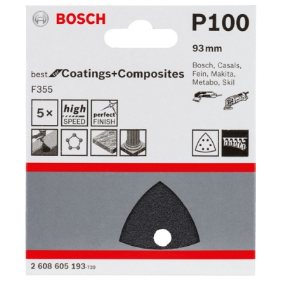 Bosch Brusný papír F355, balení 5 ks 93 mm, 100 PROFESSIONAL