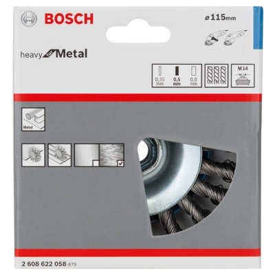 Bosch Kuželový kartáč, copánkový, 115, ocel 115 mm, 0, 5 mm, M14 PROFESSIONAL