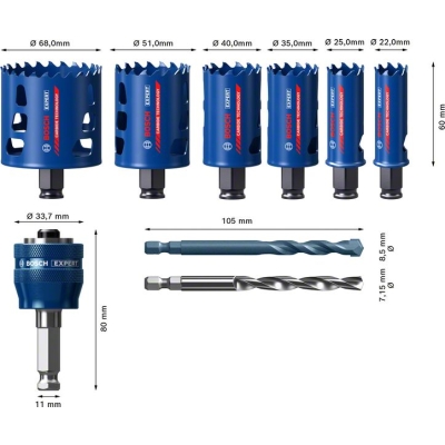 Bosch EXPERT sada děrovek Tough Material 22-68, 9ks PROFESSIONAL