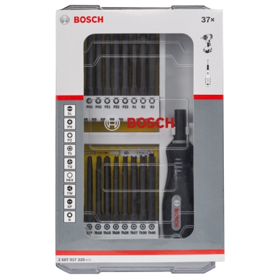 Bosch 37dílná sada šroubováků s rukojetí PH1-2-3; PZ1-2-3; SL5-6; TH8-11-15-20-25-27-30-40; TQ6-8-10; HEX2-2, 5-3-4-5-6; TW 1-2-3-4; SP 4-6-8-10; R1-2-3 PROFESSIONAL