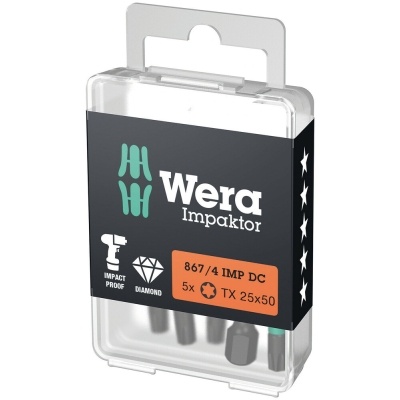 Wera 867/4 IMP DC TORX® DIY Impaktor bity, TX 25 x 50 mm, 5 dílný